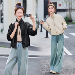 高端欧货春季新款高级感时尚抽绳立领外套宽松休闲夹克衫上衣女图片