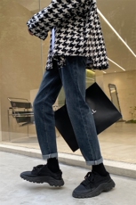 秋冬季加绒轻熟风休闲裤男蓝色修身小脚裤牛仔裤1412-1/607H/P60，男装牛仔裤，星座1412-1