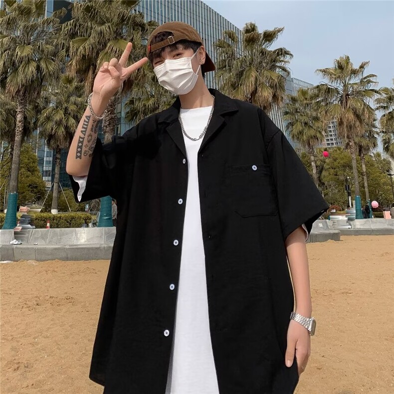 冰丝衬衫青春流行五分袖标准男百搭新款气质潮流夏季简约4503P28,男装衬衫,星座410-2
