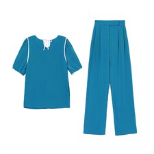 高级感职业套装女2024年夏季新款休闲时尚气质女神范阔腿裤两件套，女装套装/套裙，韩美纤衣