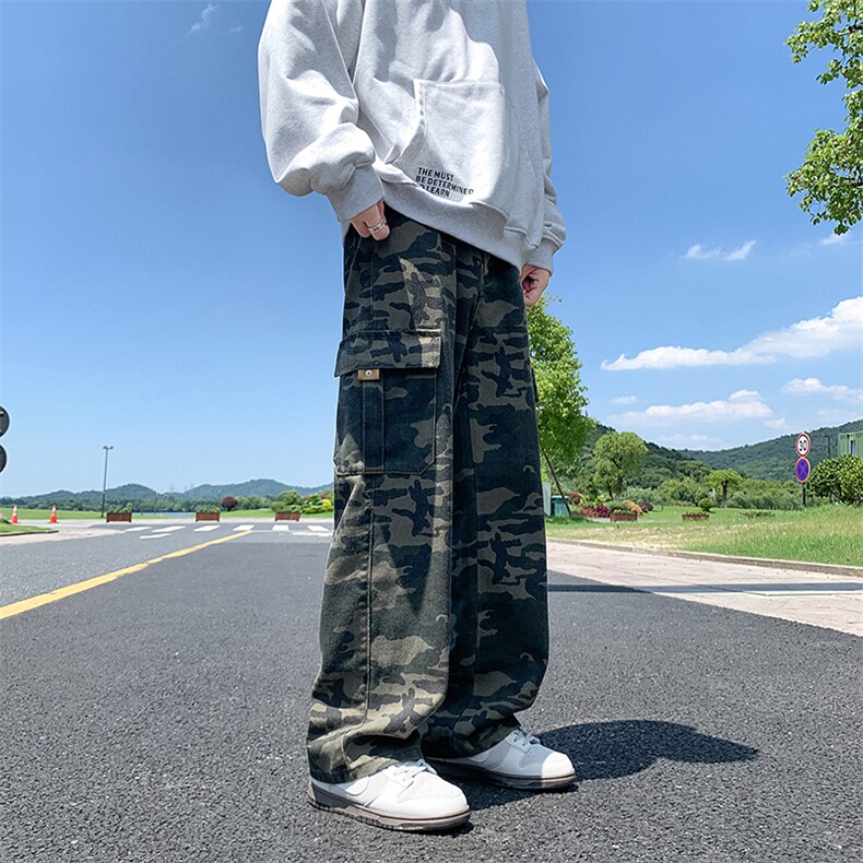 迷彩牛仔裤男秋季新款高街痞帅休闲长裤2024宽松潮牌阔腿裤子男,男装牛仔裤,星座410-6（原星座1304-1）