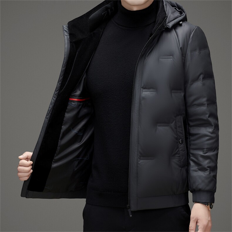 冬季皮羽绒服男装御寒休闲加绒加厚帽子可脱卸保暖高端皮衣外套,男装皮衣,钱塘6003（原4033）