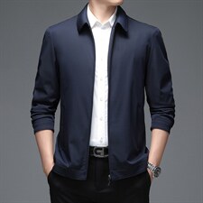 中年男士纯色翻领夹克男2023春季新款时尚休闲上衣翻领爸爸外套男
