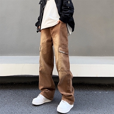 美式高街vibe风直筒长裤欧美痞帅男hiphop复古水洗拼接工装牛仔裤，男装牛仔裤，星座301D-4(原星座1004-4）
