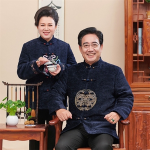 中老年唐装男女情侣装过寿生日爷爷奶奶婚礼服老人秋冬装加绒外套图片
