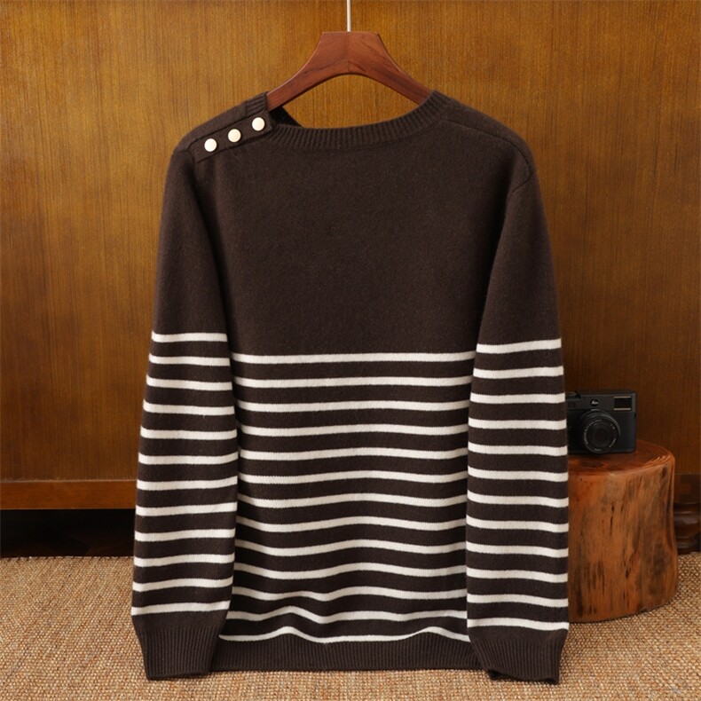 2025年秋季时尚百搭通勤简约休闲条纹男士套衫，男装羊绒套衫，米亚康羊绒