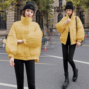 新品冬装2021面包服韩版时尚宽松短款女90%白鸭绒羽绒服外套图片