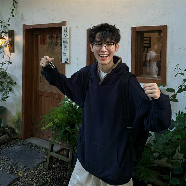 抖音得物高品质二开 25秋冬美式重磅宽松纯色连帽贝壳刺绣卫衣W63图片