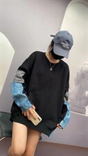 牛仔拼接卫衣，女装卫衣/绒衫，Q.P