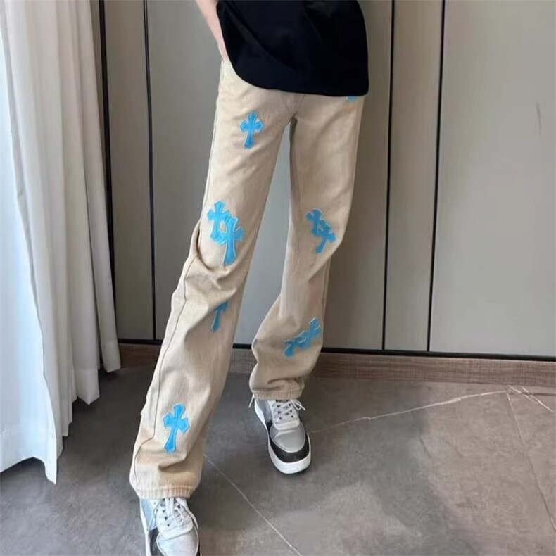 时尚美式休闲痞帅复古拼接痞帅牛仔裤男直筒宽松百搭长裤子潮牌,男装牛仔裤,星座506A