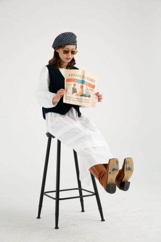 提花连衣裙配平绒马甲，女装连衣裙，roobora