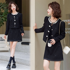休闲风通勤静奢风轻职风时尚套装套装秋冬女装复古小香风春秋显瘦，女装套装/套裙，雅静靓衣
