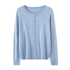 温柔气质时尚百搭纯色精纺33%羊毛开衫长袖，女装针织衫/毛衣，吉高羊绒