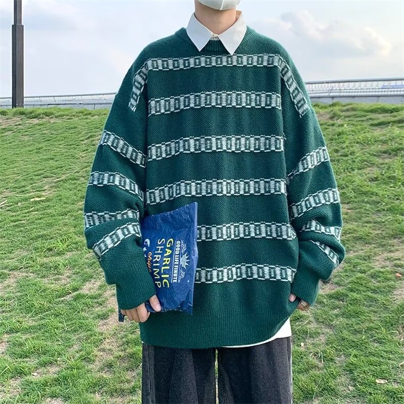 设计感潮牌条纹毛衣男秋冬高街ins宽松圆领针织衫上衣M1070-P35,男装针织衫/毛衣,星座512-2