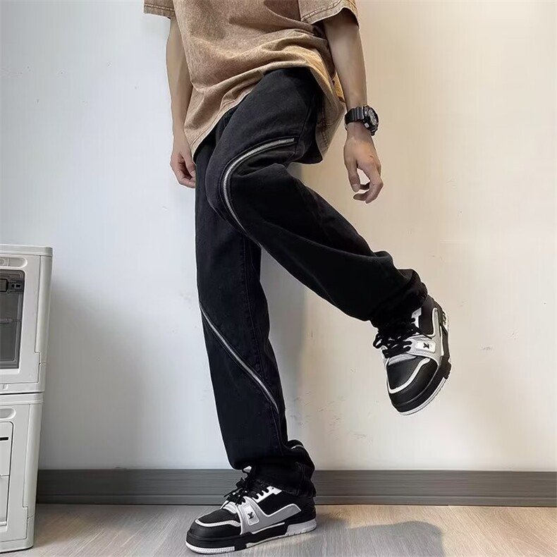 美式高街hiphop炸街拉链牛仔裤男小众设计感复古宽松NK2230-P48,男装牛仔裤,星座1109-3