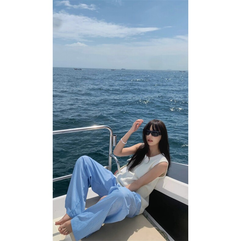 山本裤蓝色条纹休闲裤子女W18-P38,男装休闲裤,星座1007（原301D）
