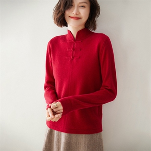 优雅盘扣半高领女士羊绒衫 时尚百搭显瘦保暖毛衣图片