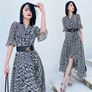 雪纺连衣裙女薄款2023夏季新款时尚高级感名媛气质收腰显瘦大摆裙,女装套装/套裙,尚娜萱