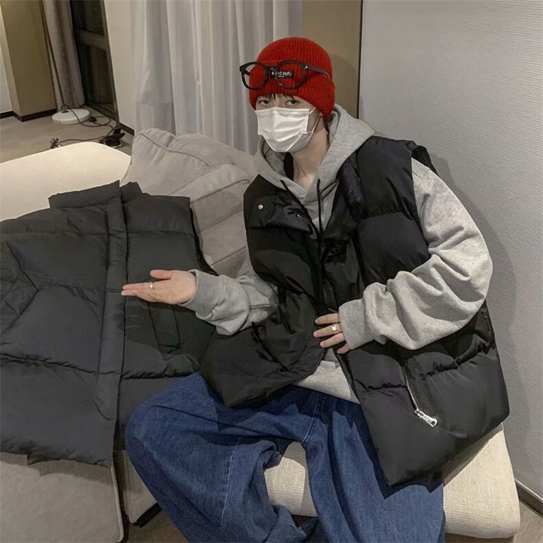 秋冬立领棉马甲男宽松潮流百搭休闲纯色背心Y83P45图片