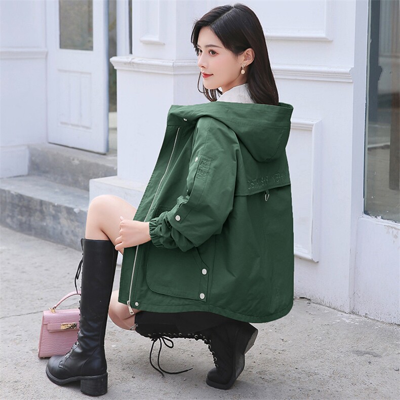 连帽短外套宽松百搭女士秋季外套2025新款秋冬风衣显瘦遮肉上衣女,女装风衣,依万里