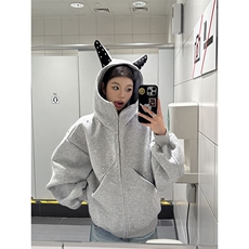 抖音得物高品质26春装美式高街铆钉杜宾犬耳朵开衫卫衣外套W125，女装短外套，电商A486