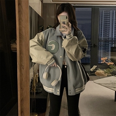 C881-P100美式棒球服秋冬刺绣拼接皮袖复古夹克情侣宽松翻领外套，男装夹克，星座911-2(原星座613-2）