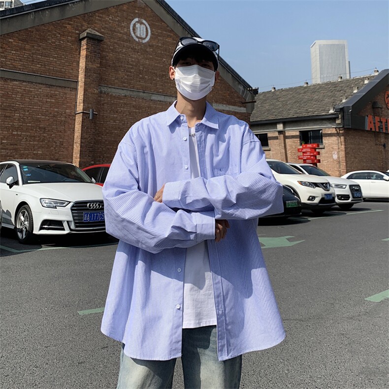 CS14-P35日系ins原宿简约条纹长袖衬衫,男装衬衫,星座1501-1