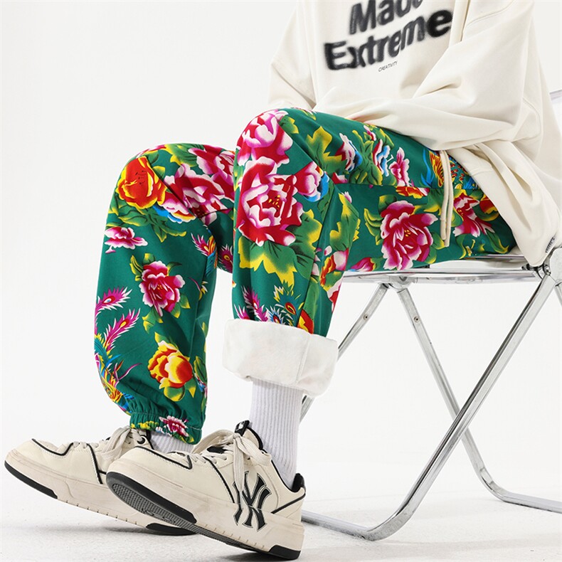 08潮民族风东北大花加绒裤宽松束脚裤棉裤潮XZ211-1-K2373-P55，男装民族服装，星座211-1