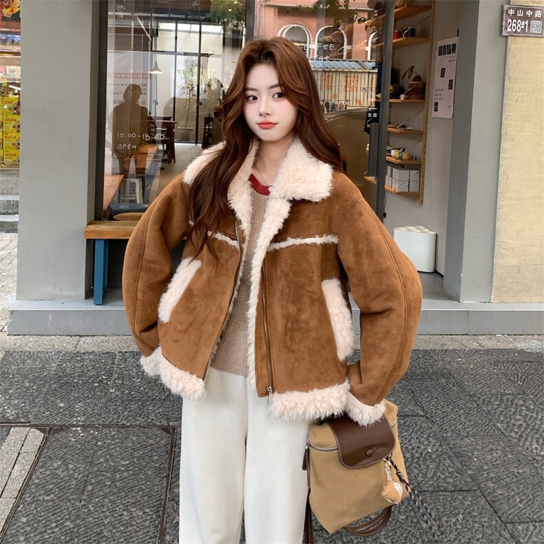高级感甜美鹿皮绒羊羔毛加厚外套2B138-811-P220K330,女装短外套,2B138