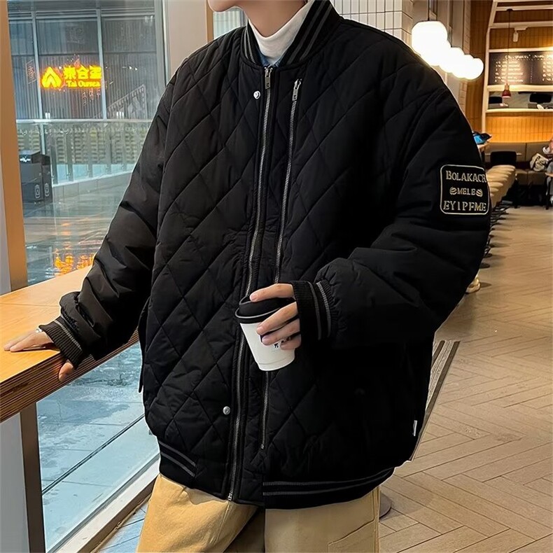 菱形格棉衣男冬季加厚宽松ins潮牌棉服外套韩版刺绣棉袄M8067-p85,男装棉衣,星座1008-1