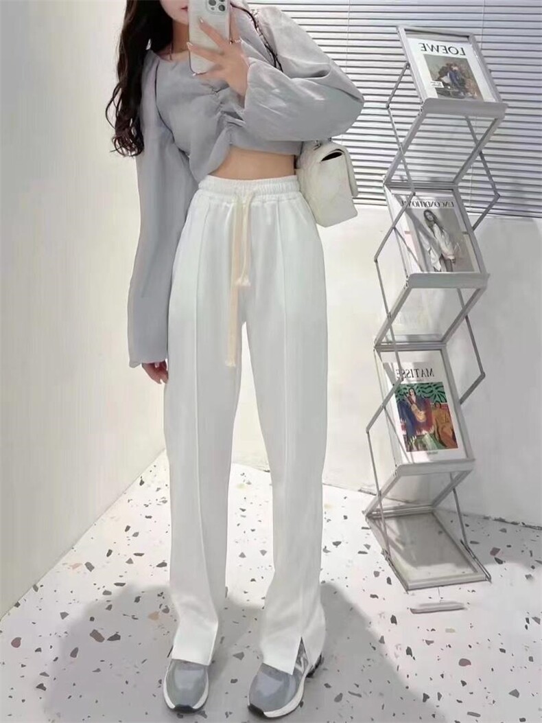 开衩卫衣料拖地裤，女装卫衣/绒衫，首选