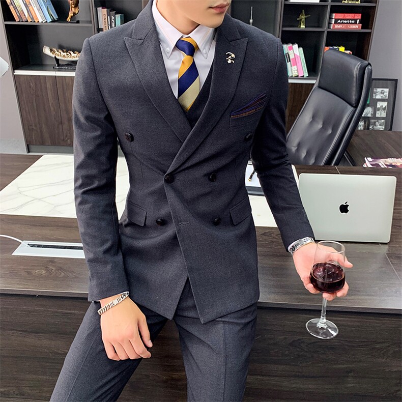 秋冬新款男士刺绣英伦西服套装双排扣西装三件套A470-TZ18,男装西服套装,电商A207