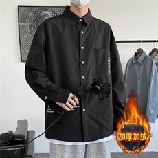 cityboy纯色长袖衬衫秋季日系复古仿麂皮绒廓形工装休闲衬衣外套，男装衬衫，星座506A