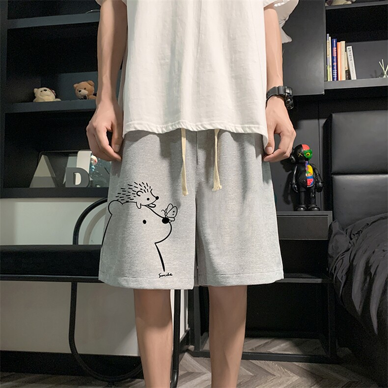 HD74166-P22 华夫格短裤男大码宽松五分裤男直筒中裤图片