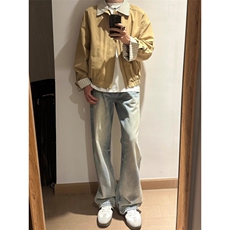 美式复古巴恩风拼接条纹翻领夹克外套男秋季宽松休闲简约高级，男装夹克，星座506A