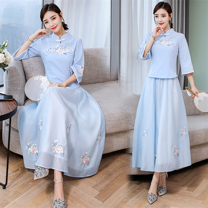 采耳师工作服新中式中国风唐装旗袍套装裤年轻茶馆茶艺师服装定制图片