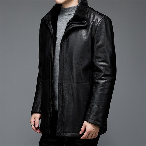 AL28001男式冬季头层绵羊皮水貂内胆派克服皮衣男夹克P1900，男装皮衣，电商B360