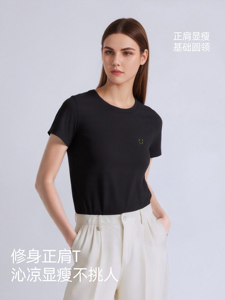 女天丝莱赛尔笑脸圆领T恤,女装T恤,湘姗