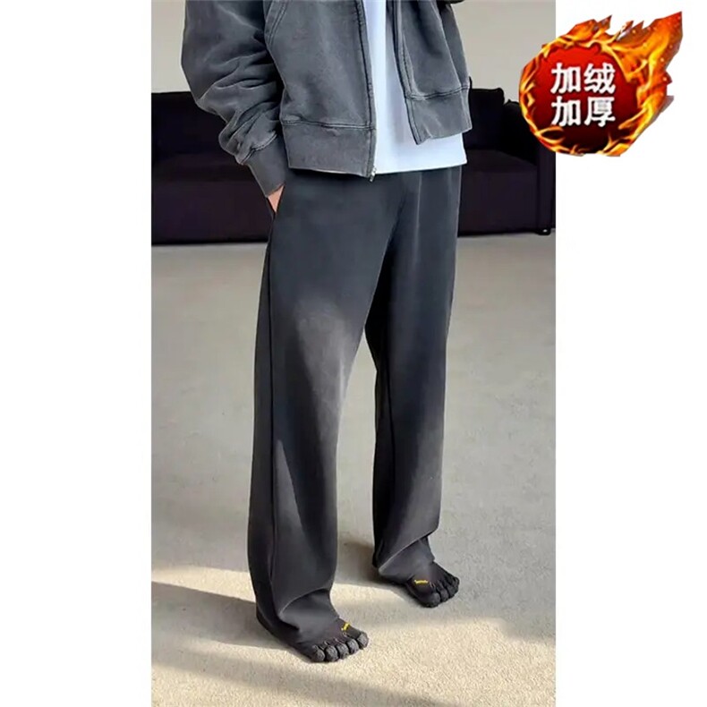 秋冬季新款美式潮流加绒加厚拖地裤休闲卫裤男直筒宽松垂感长裤子，男装休闲裤，星座506A