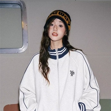 立领撞色条纹棒球服外套春秋季2025新款宽松夹克卫衣开衫女，男装夹克，星座1210-1