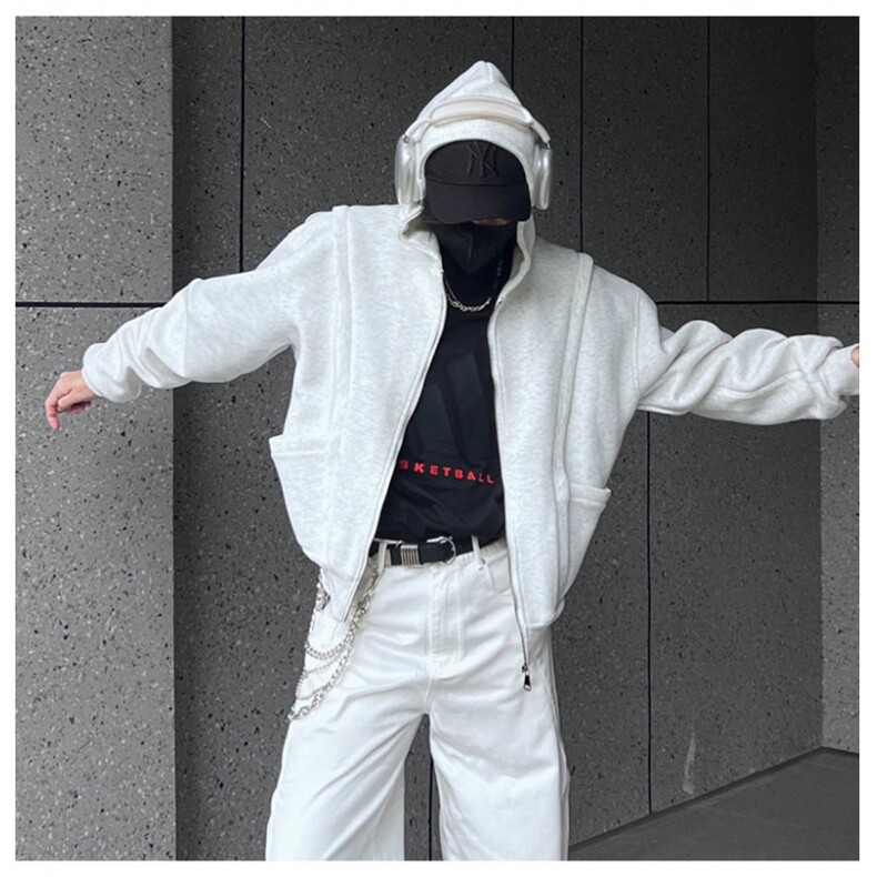 网图重磅全棉420克工装口袋卫衣拼接连帽开衫外套RH5330-P65,男装工装外套,四季星座610B