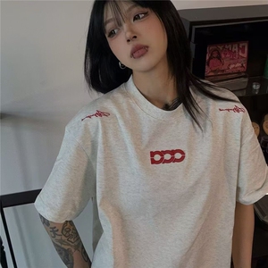 美式潮牌纯棉白灰色短袖T恤女2026新款夏季宽松小众半袖正肩上衣