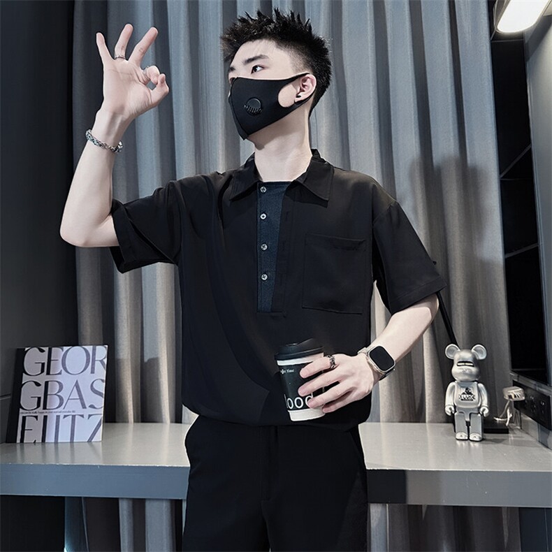 短袖衬衫男痞帅潮牌高级感宽松社会小伙301C-CS16-P58控78,男装T恤,星座301C（原B323）