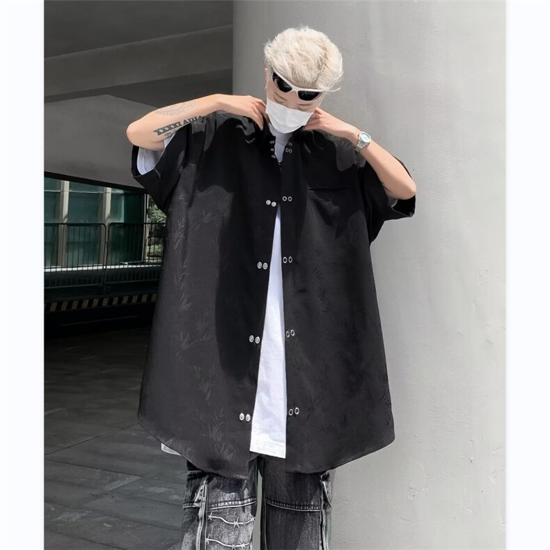 提花布垂感衬衫男士短袖韩版潮痞帅百搭2024夏季ins外套CY871-P43,男装衬衫,星座412-2