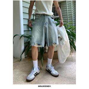 网络图 夏季破洞牛仔短裤图片