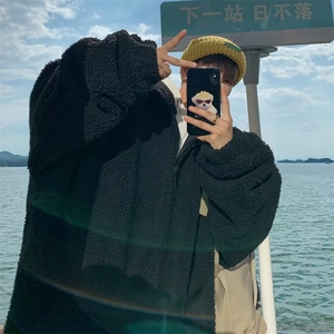 字母羊羔绒棉衣外套男冬季加厚加棉美式高街小众情侣装 W6397-P54图片