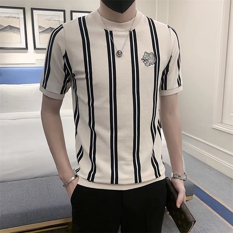春秋新款刺绣毛衫男短袖毛衣针织衫修身半袖线衣圆领T恤男T3337,男装T恤,星座1116A-2（原606A-1）
