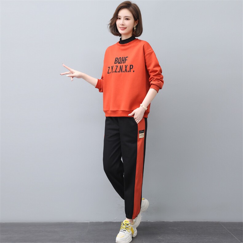 2022冬季新款时尚刺绣加绒休闲套装女宽松显瘦保暖两件套,女装套装/套裙,依恋蒂丝