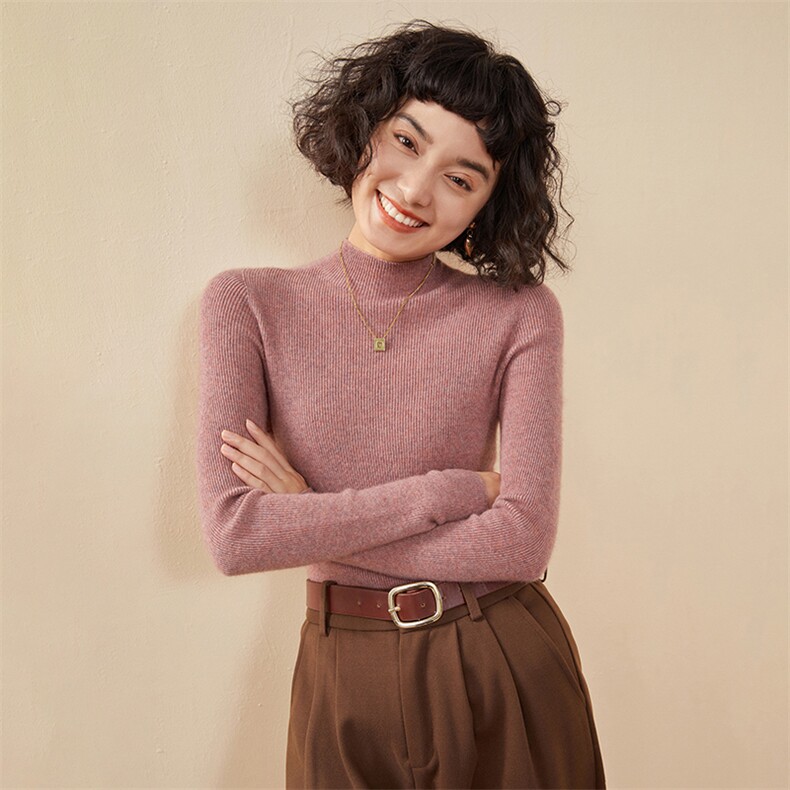 秋冬季新款舒适时尚百搭一线成衣抽条半高领羊绒衫,女装羊绒衫,雅之冉羊绒