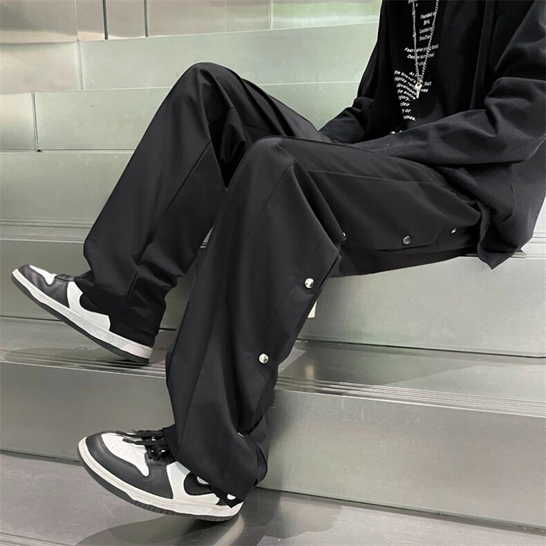 2022设计感高街休闲裤侧排纽扣男女同款宽松垂感阔腿裤K3344-P36,男装休闲裤,星座512-2